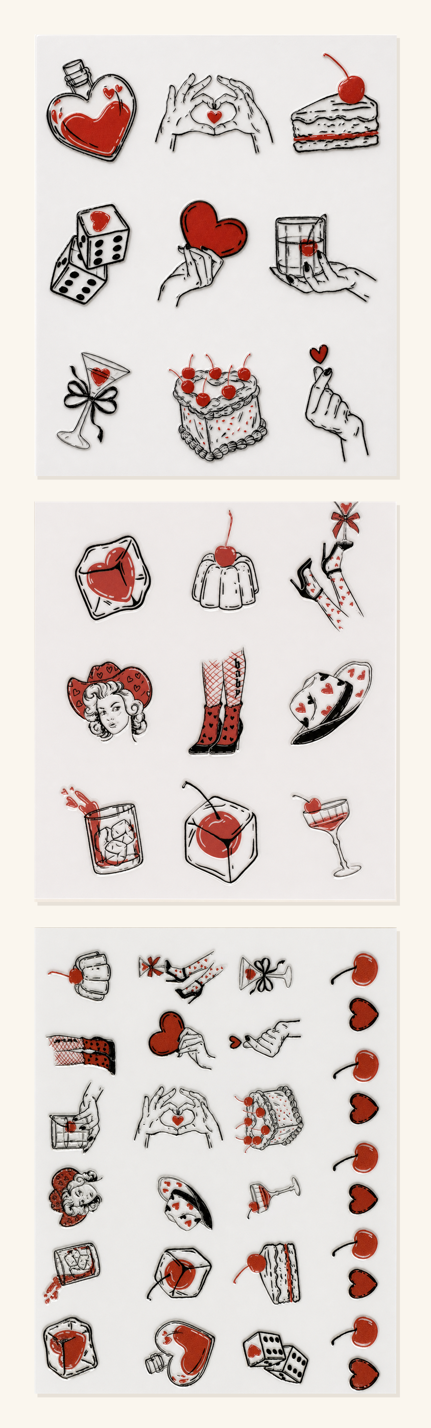 Cherry & Hearts — UV DTF Sticker Sheet