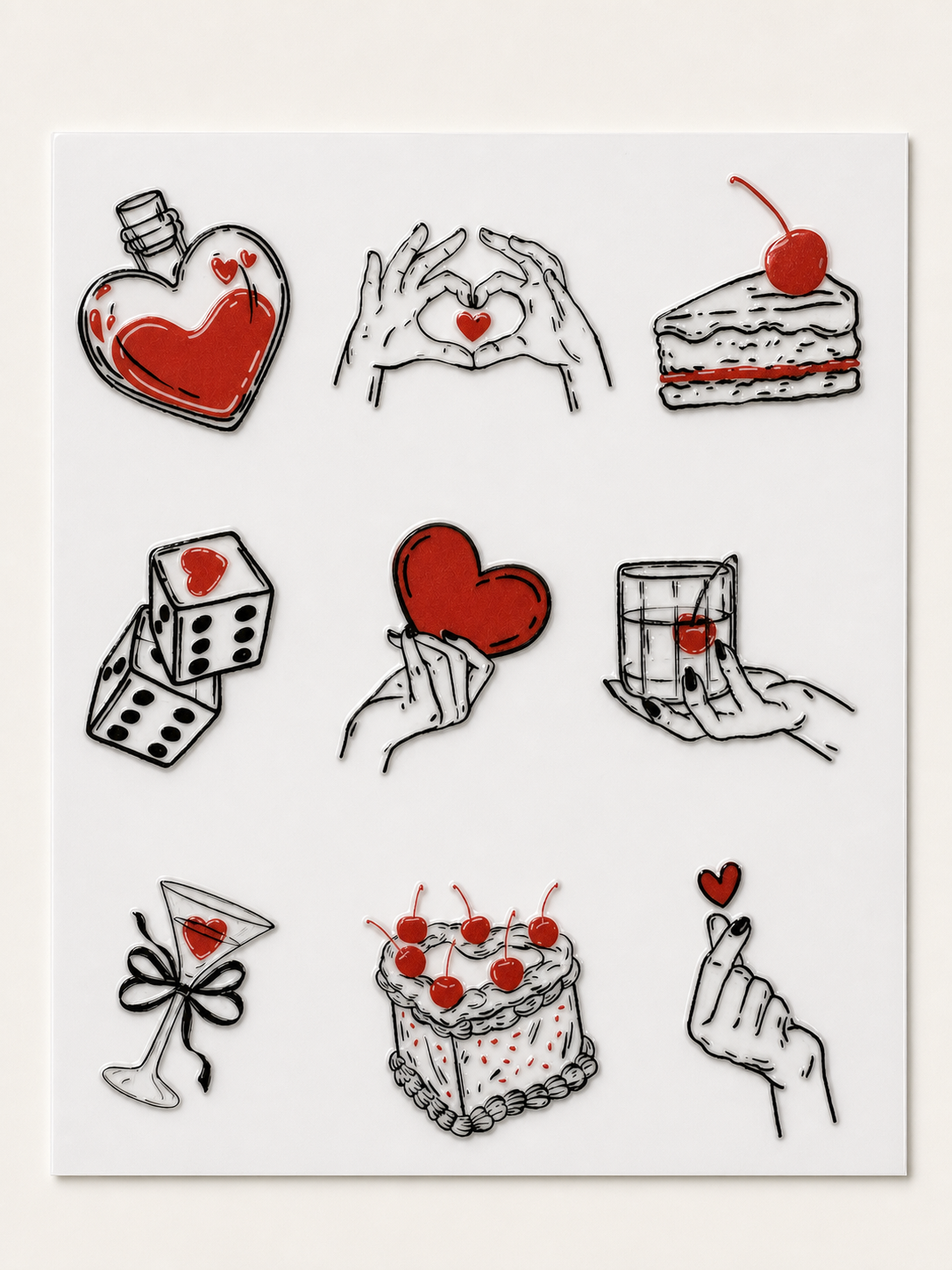 Cherry & Hearts — UV DTF Sticker Sheet