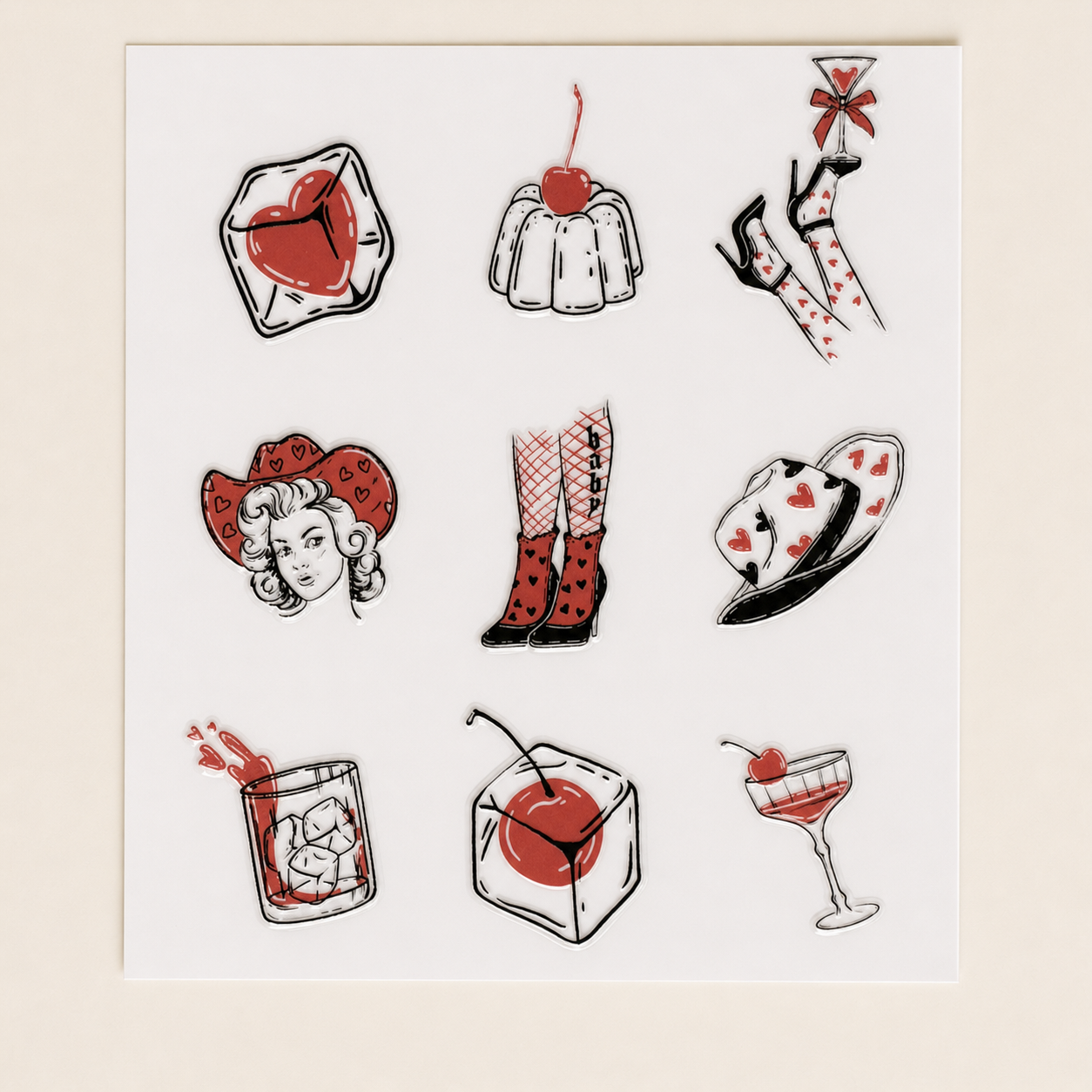 Cherry & Hearts — UV DTF Sticker Sheet