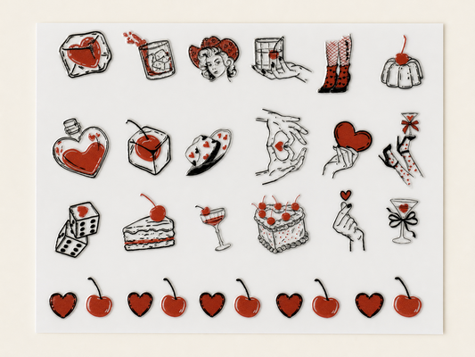 Cherry & Hearts — UV DTF Sticker Sheet